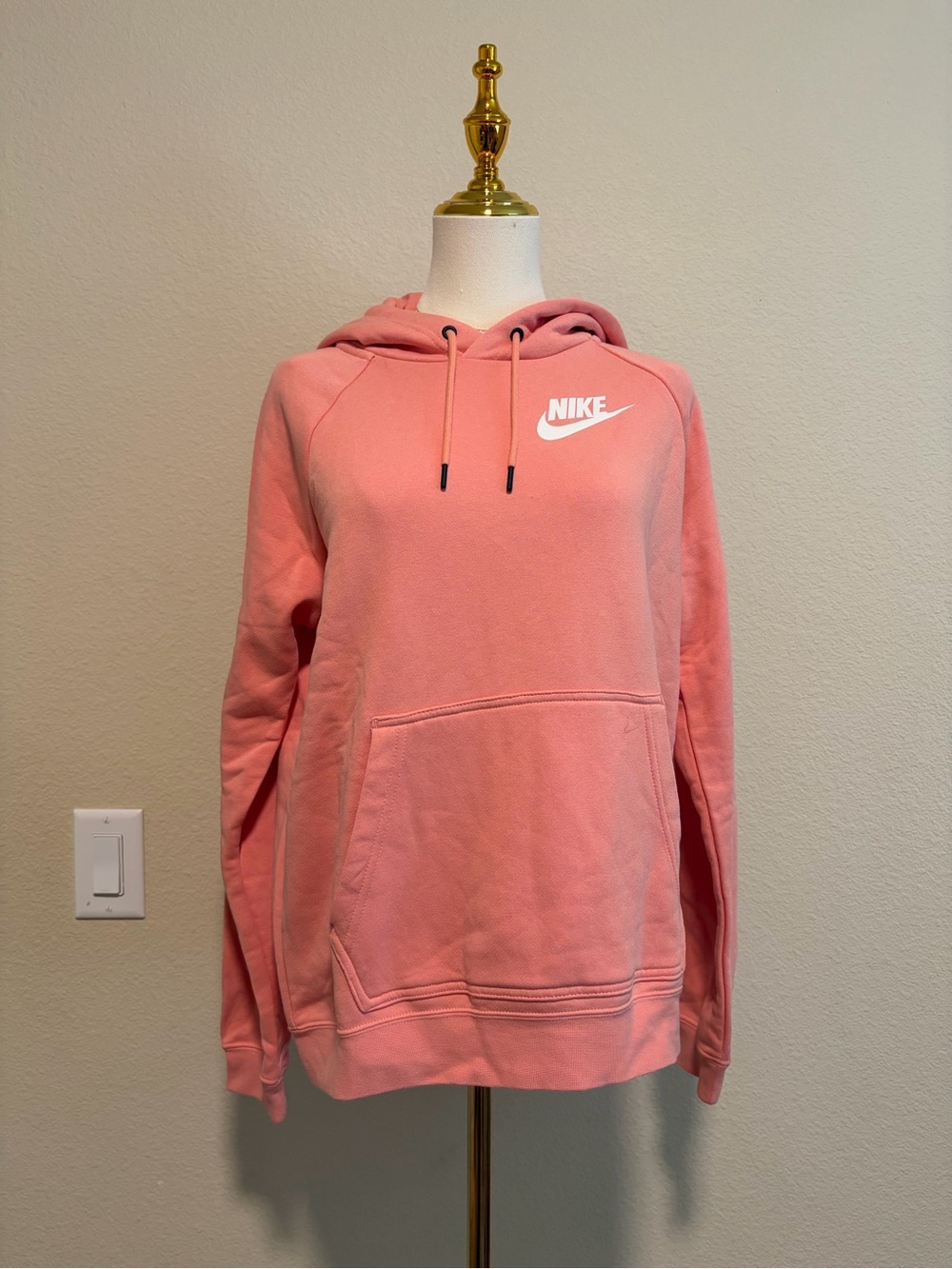 Nike Coral Pink Pullover Hoodie with White Swoosh